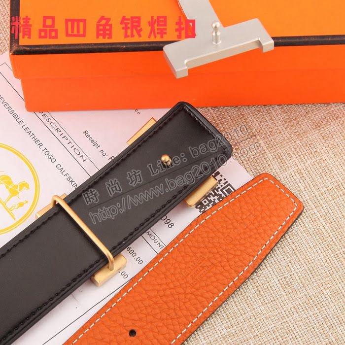 HERMES皮帶 單面原版荔枝紋 精品四角焊接鋼扣 愛馬仕男腰帶  hgh1927